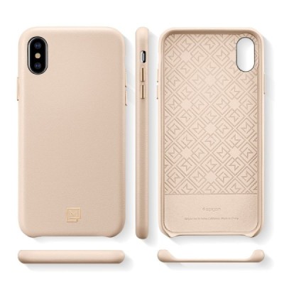 „Spigen“ La Manon Calin Apple iPhone X (iPhone Xs) smėlio spalvos odinis dėklas - nugarėlė / Priedai.lt