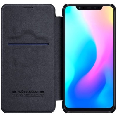 Prabangus „Nillkin“ Qin serijos juodas odinis atverčiamas Xiaomi Mi 8 dėklas / Priedai.lt