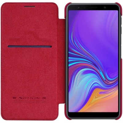Prabangus „Nillkin“ Qin serijos raudonas odinis atverčiamas Samsung Galaxy A7 2018 dėklas / Priedai.lt