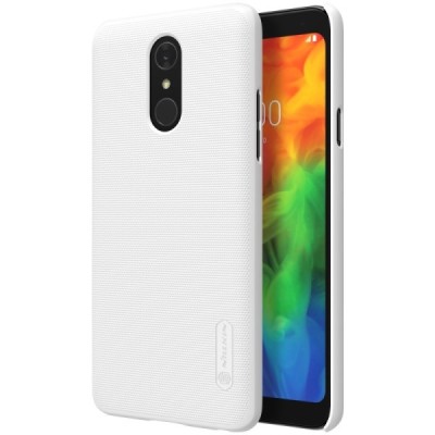 LG Q7 Nillkin Frosted Shield baltas plastikinis dėklas + apsauginė ekrano plėvelė / Priedai.lt