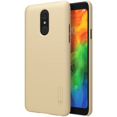 LG Q7 Nillkin Frosted Shield auksinis plastikinis dėklas + apsauginė ekrano plėvelė / Priedai.lt