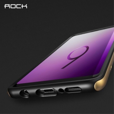 „Rock“ Royce sustiprintos apsaugos Samsung Galaxy S9 (G960) juodas auksinės spalvos apvadais kieto silikono (TPU) ir plastiko dė