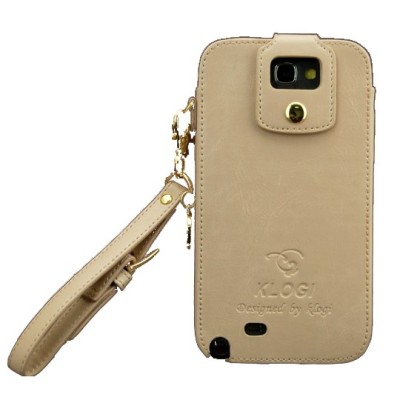 „Klogi” prabangus odinis smėlio spalvos Samsung Galaxy Note 2dėklas / Priedai.lt