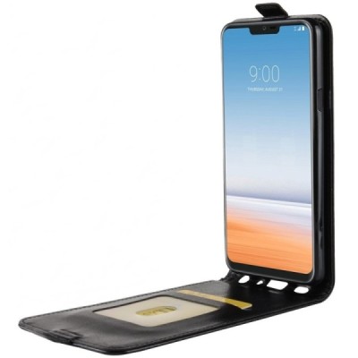 LG G7 ThinQ klasikinis vertikaliai atverčiamas juodas odinis dėklas / Priedai.lt