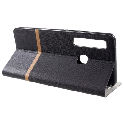 „Cross“ Texture Leather serijos Samsung Galaxy A9 2018 (A9 Star Pro) juodas odinis atverčiamas dėklas / Priedai.lt