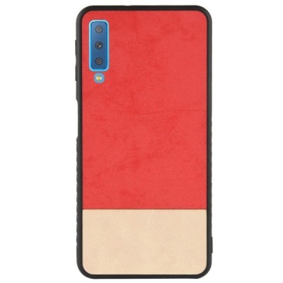 „Bi-Color“ Splicing Samsung Galaxy A7 2018 (A750) raudonas, smėlio spalvos odinis dėklas / Priedai.lt