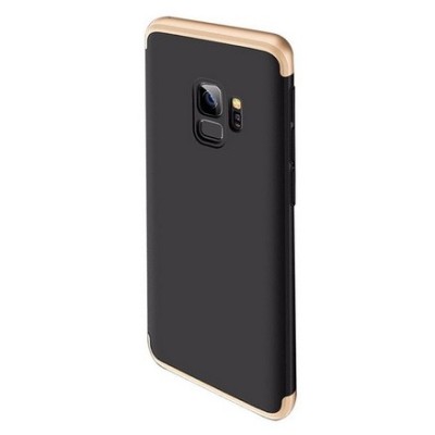 „Thin Fit 360“ plastikinis Samsung Galaxy S9 (G960F) juodas dėklas - nugarėlė aukso spalvos apvadais / Priedai.lt