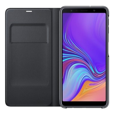 Samsung Galaxy A7 2018 (A750) originalus Wallet Cover atverčiamas juodas odinis dėklas - piniginė / Priedai.lt