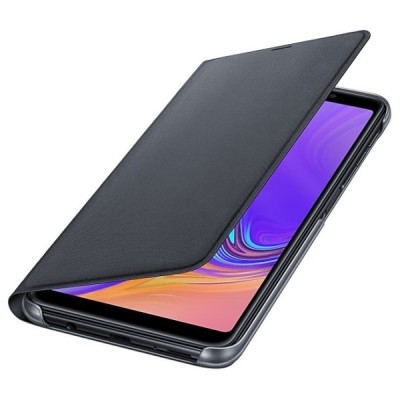 Samsung Galaxy A7 2018 (A750) originalus Wallet Cover atverčiamas juodas odinis dėklas - piniginė / Priedai.lt