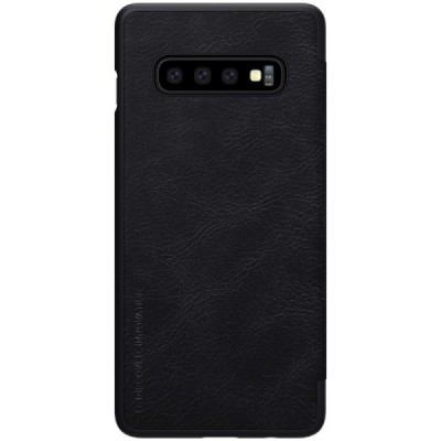 Prabangus „Nillkin“ Qin serijos juodas odinis atverčiamas Samsung Galaxy S10 (G973) dėklas / Priedai.lt