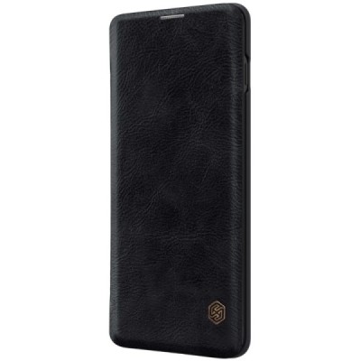 Prabangus „Nillkin“ Qin serijos juodas odinis atverčiamas Samsung Galaxy S10 (G973) dėklas / Priedai.lt