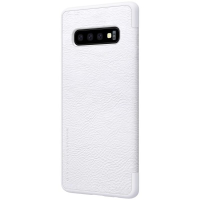 Prabangus „Nillkin“ Qin serijos baltas odinis atverčiamas Samsung Galaxy S10 (G973) dėklas / Priedai.lt