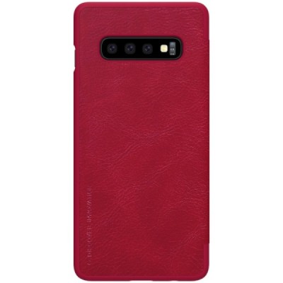 Prabangus „Nillkin“ Qin serijos raudonas odinis atverčiamas Samsung Galaxy S10 (G973) dėklas / Priedai.lt