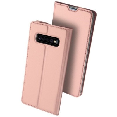 „Dux Ducis“ Skin serijos Samsung Galaxy S10 (G973) rožinis odinis atverčiamas dėklas / Priedai.lt