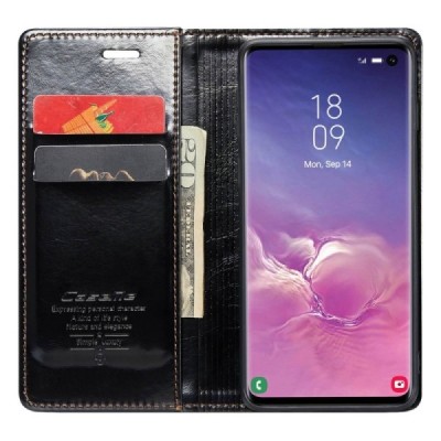 Samsung Galaxy S10 (G973) „CaseMe“ solidus atverčiamas juodas odinis dėklas - knygutė | Priedai.lt