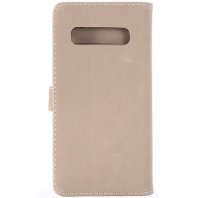 Samsung Galaxy S10 (G973) atverčiamas smėlio spalvos odinis retro dėklas - piniginė / Priedai.lt