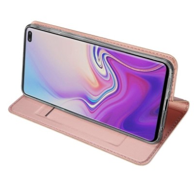 „Dux Ducis“ Skin serijos Samsung Galaxy S10+ (G975) rožinis odinis atverčiamas dėklas / Priedai.lt