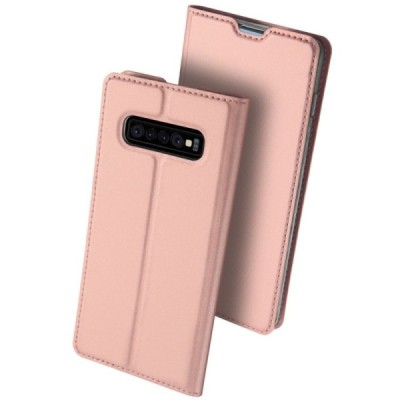 „Dux Ducis“ Skin serijos Samsung Galaxy S10+ (G975) rožinis odinis atverčiamas dėklas / Priedai.lt
