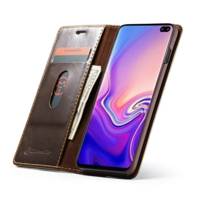 Samsung Galaxy S10+ (G975) „CaseMe“ solidus atverčiamas rudas odinis dėklas - knygutė / Priedai.lt
