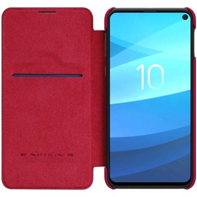 Prabangus „Nillkin“ Qin serijos raudonas odinis atverčiamas Samsung Galaxy S10e (G970) dėklas / Priedai.lt