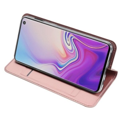 „Dux Ducis“ Skin serijos Samsung Galaxy S10e (G970) rožinis odinis atverčiamas dėklas / Priedai.lt