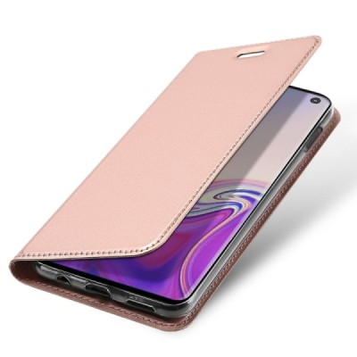 „Dux Ducis“ Skin serijos Samsung Galaxy S10e (G970) rožinis odinis atverčiamas dėklas / Priedai.lt
