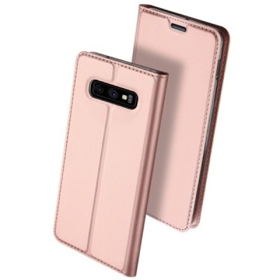 „Dux Ducis“ Skin serijos Samsung Galaxy S10e (G970) rožinis odinis atverčiamas dėklas / Priedai.lt