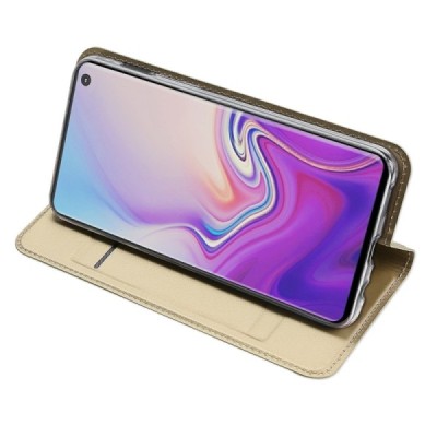 „Dux Ducis“ Skin serijos Samsung Galaxy S10e (G970) auksinis odinis atverčiamas dėklas / Priedai.lt