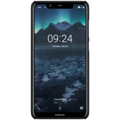 Nokia 5.1 Plus (2018) Frosted Shield juodas plastikinis dėklas + apsauginė ekrano plėvelė / Priedai.lt
