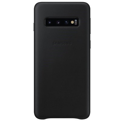 Samsung Galaxy S10 (G973) Leather Cover juodas odinis dėklas / Priedai.lt