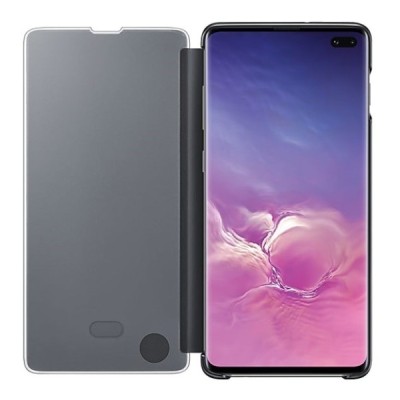 Samsung Galaxy S10+ (G975) originalus Clear View Standing Cover atverčiamas juodas dėklas  / Priedai.lt