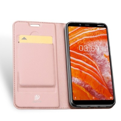 „Dux Ducis“ Skin serijos Nokia 3.1 Plus (2018) rožinis odinis atverčiamas dėklas / Priedai.lt