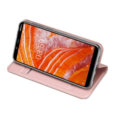 „Dux Ducis“ Skin serijos Nokia 3.1 Plus (2018) rožinis odinis atverčiamas dėklas / Priedai.lt