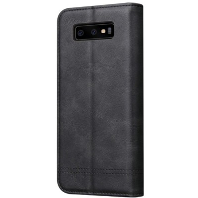 „Deluxe“ atverčiamas juodas odinis Samsung Galaxy S10e (G970) dėklas - knygutė / Priedai.lt