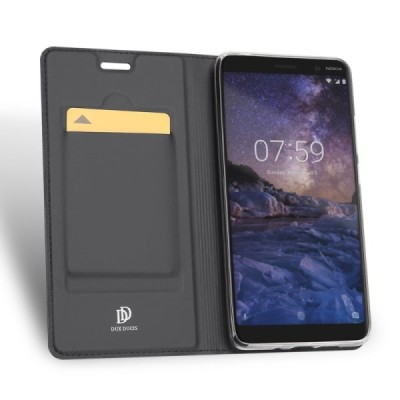 „Dux Ducis“ Skin serijos Nokia 7 Plus juodas odinis atverčiamas dėklas / Priedai.lt