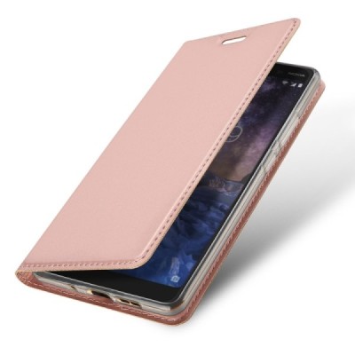 „Dux Ducis“ Skin serijos Nokia 7 Plus rožinis odinis atverčiamas dėklas / Priedai.lt