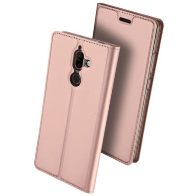 „Dux Ducis“ Skin serijos Nokia 7 Plus rožinis odinis atverčiamas dėklas / Priedai.lt