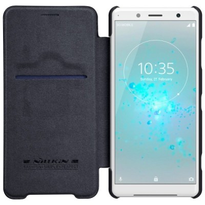 Prabangus „Nillkin“ Qin serijos juodas odinis atverčiamas Sony Xperia XZ2 Compact dėklas - knygutė / Priedai.lt