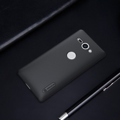 Nillkin Frosted Shield Sony Xperia XZ2 Compact juodas plastikinis dėklas + apsauginė ekrano plėvelė / Priedai.lt