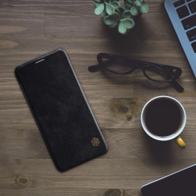 Prabangus „Nillkin“ Qin serijos juodas odinis atverčiamas Samsung Galaxy A6 2018 (A600F) dėklas - knygutė / Priedai.lt