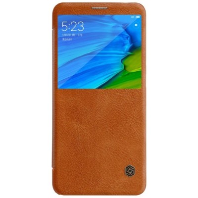 Prabangus „Nillkin“ Qin serijos rudas odinis atverčiamas Xiaomi Redmi Note 5 2018 (Redmi Note 5 Pro) dėklas - knygutė / Priedai.