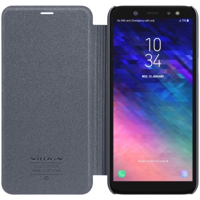 Samsung Galaxy A6+ 2018 (A605F) pilkas odinis atverčiamas Nillkin Sparkle dėklas - knygutė / Priedai.lt