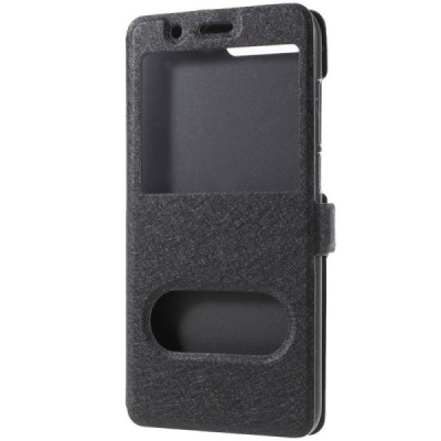 Huawei Y6 2018 ir Huawei Honor 7A dual window atverčiamas juodas dėklas / Priedai.lt