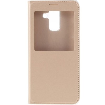 Samsung Galaxy A6+ 2018 (A605F) atverčiamas auksinis dėklas su langeliu / Priedai.lt