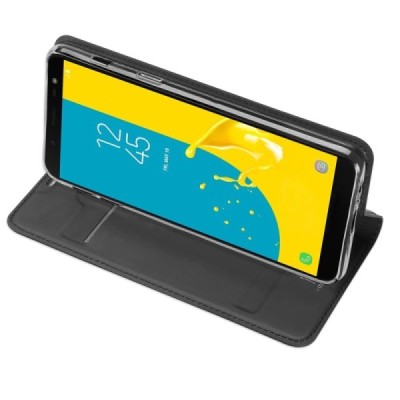 „Dux Ducis“ Skin serijos Samsung Galaxy J6 2018 (J600) juodas odinis atverčiamas dėklas / Priedai.lt