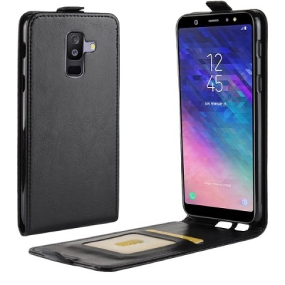 Samsung Galaxy A6+ 2018 (A605F) vertikaliai atverčiamas juodas odinis dėklas - piniginė / Priedai.lt