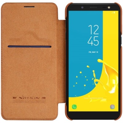 Prabangus „Nillkin“ Qin serijos rudas odinis atverčiamas Samsung Galaxy J6 2018 (J600) dėklas / Priedai.lt