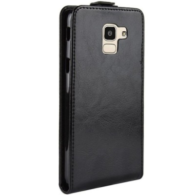 Samsung Galaxy J6 2018 (J600) klasikinis vertikaliai atverčiamas juodas odinis dėklas / Priedai.lt