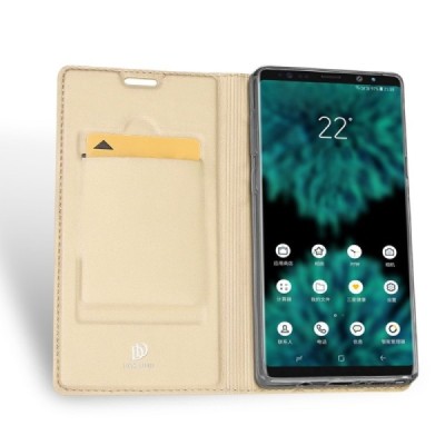 „Dux Ducis“ Skin serijos Samsung Galaxy Note 9 (N960F) auksinis odinis atverčiamas dėklas / Priedai.lt