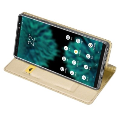 „Dux Ducis“ Skin serijos Samsung Galaxy Note 9 (N960F) auksinis odinis atverčiamas dėklas / Priedai.lt